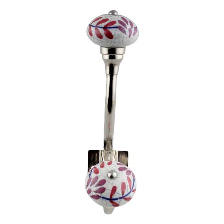 Pink Leaf Crackle Ceramic Silver Iron Hook